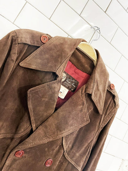 vintage 70s cosa nova double breasted suede trench coat | leather - good market thrift store