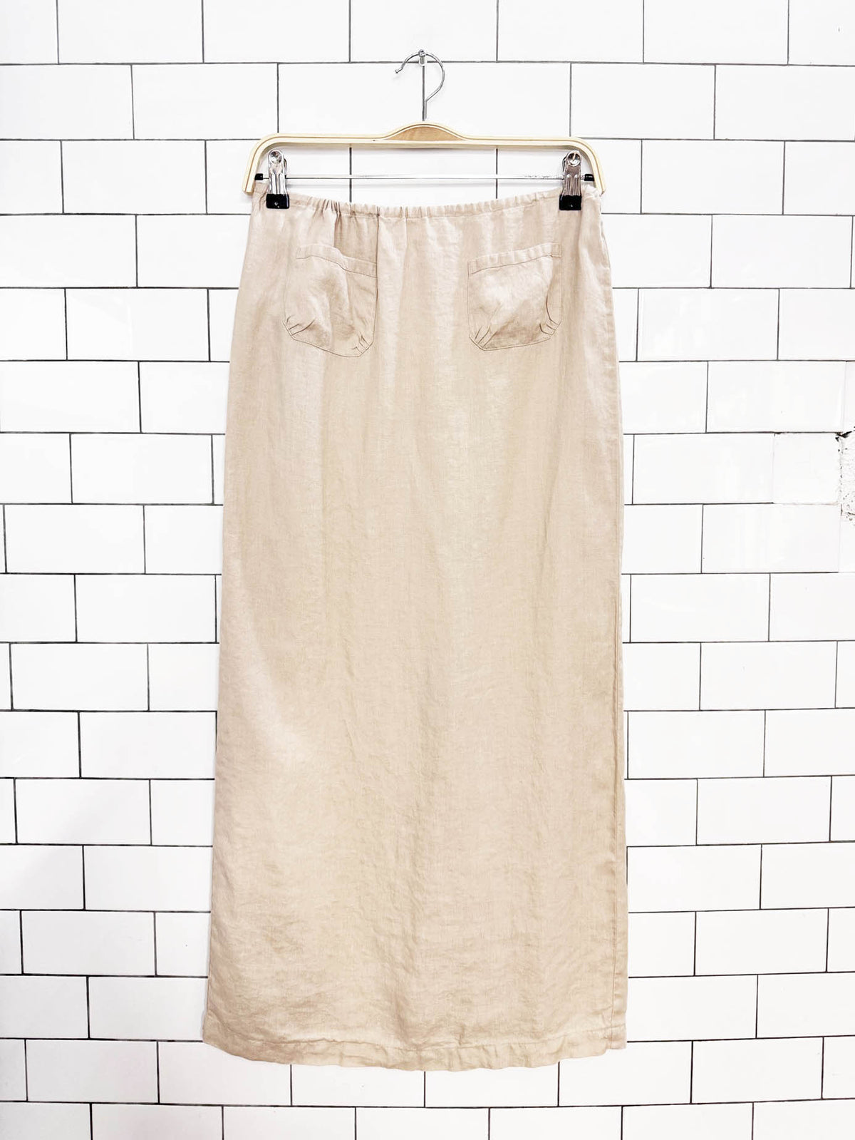 armani exchange 100% linen tie waist midi skirt