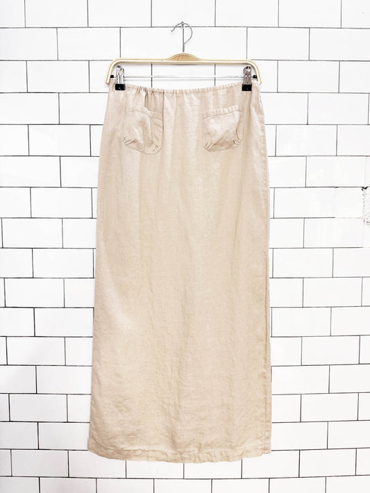 armani exchange 100% linen tie waist midi skirt