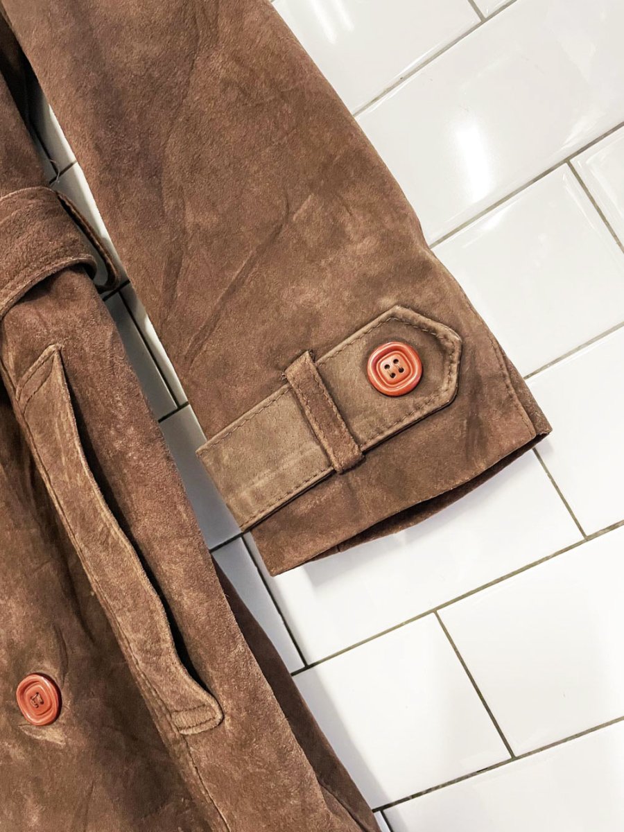 vintage 70s cosa nova double breasted suede trench coat | leather - good market thrift store