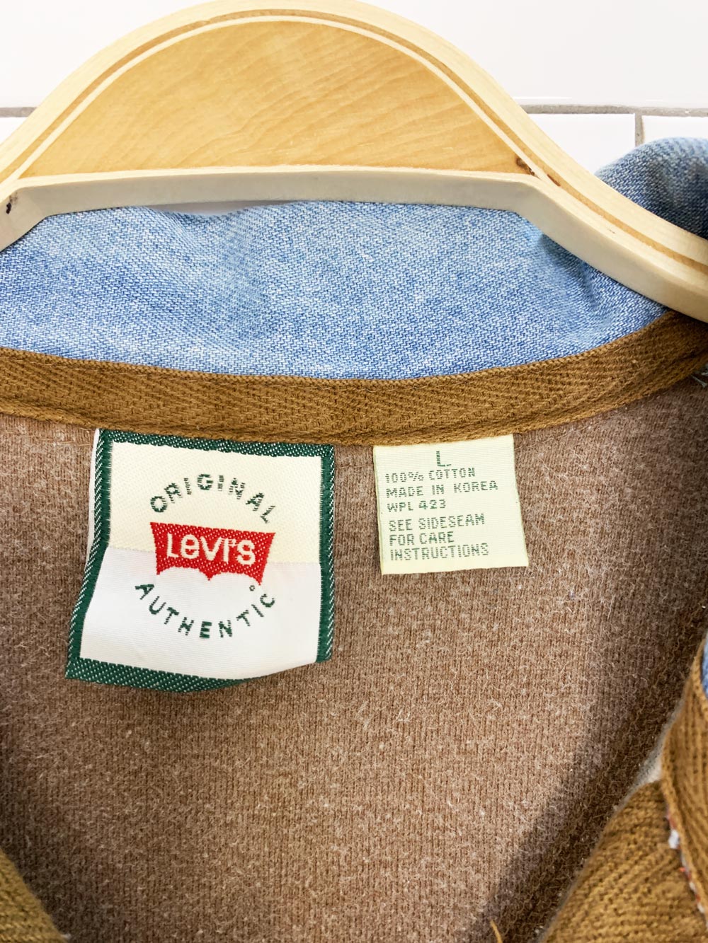vintage 90s levi's two tone denim collar faded rugby pullover