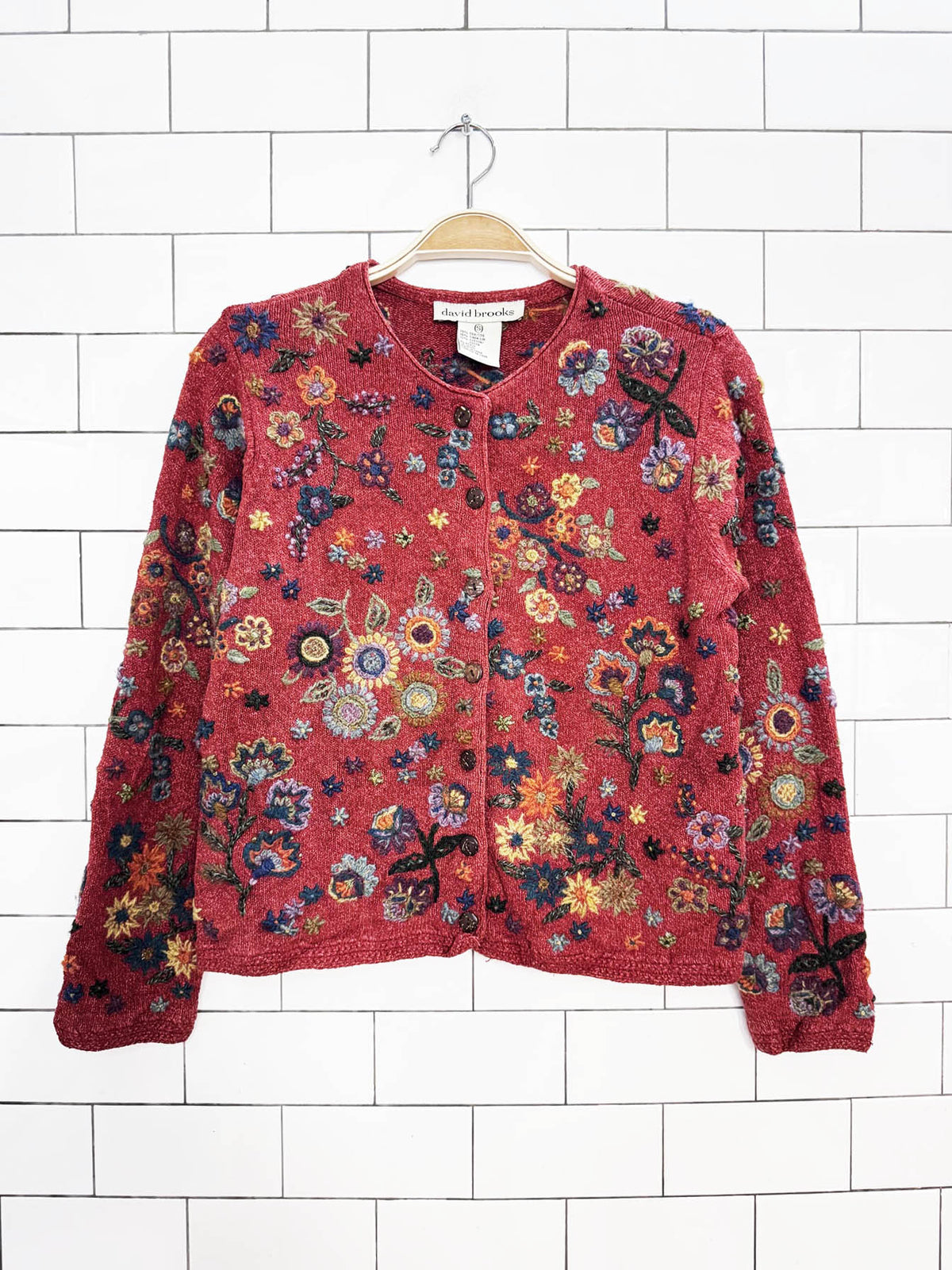 vintage david brooks silk-linen 3D flower knit cardigan