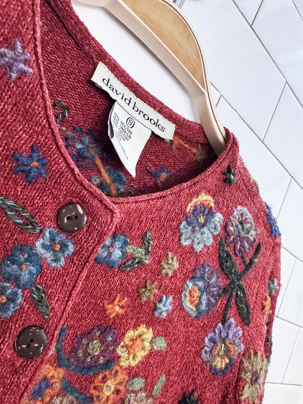 vintage david brooks silk-linen 3D flower knit cardigan
