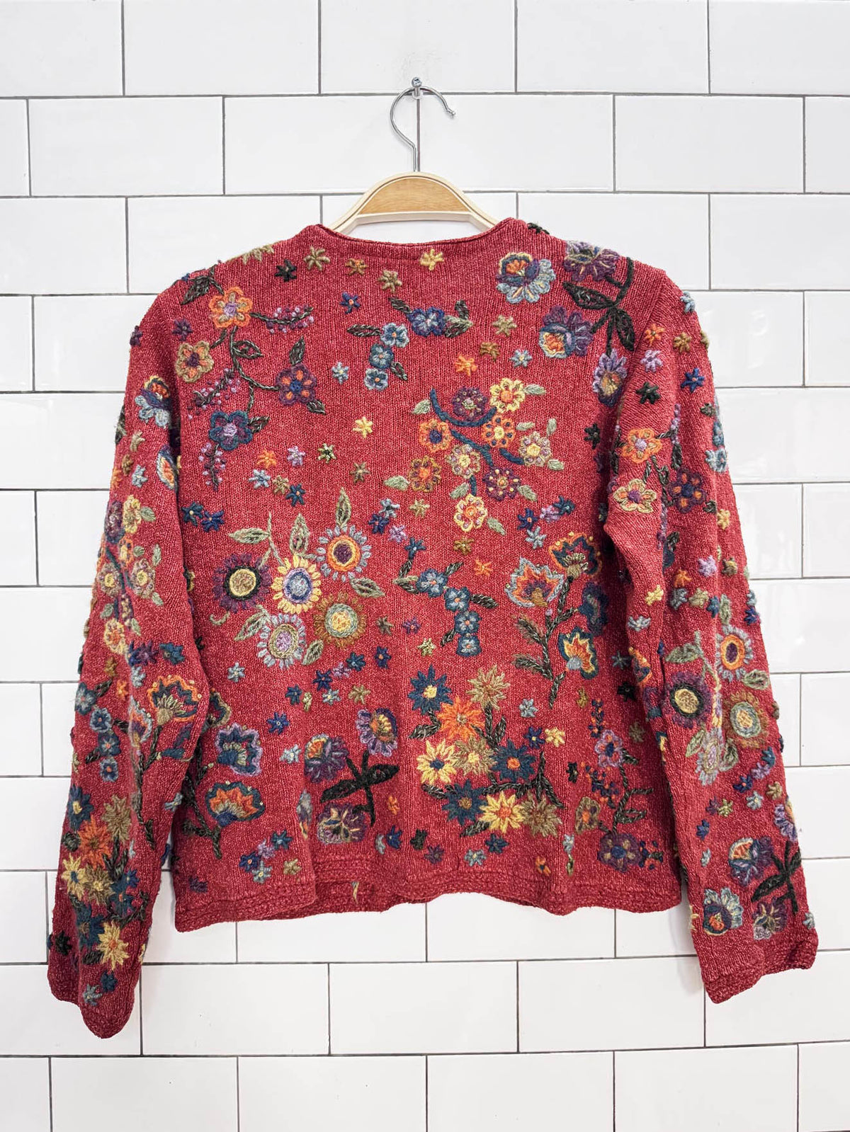 vintage david brooks silk-linen 3D flower knit cardigan