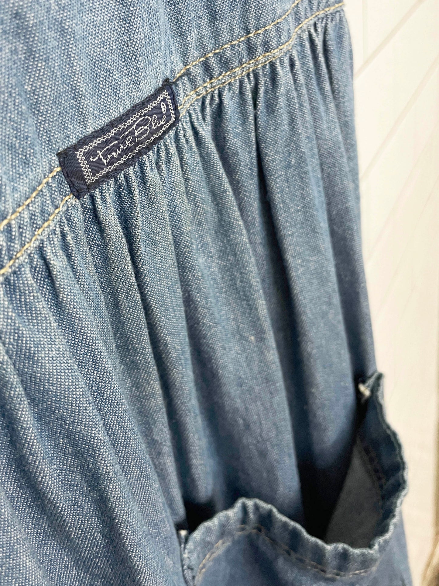 vintage 90s true blue crochet collar full button chambray denim maxi dress