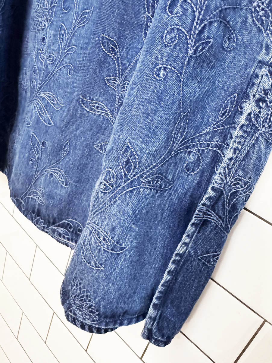 vintage 90s talbots embroidered floral denim maxi skirt