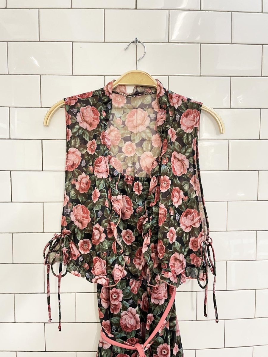 vintage rose chiffon midi dress + top set - good market thrift store