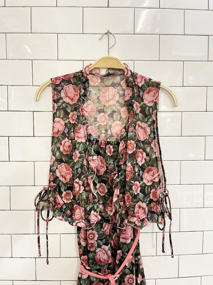 vintage rose chiffon midi dress + top set - good market thrift store