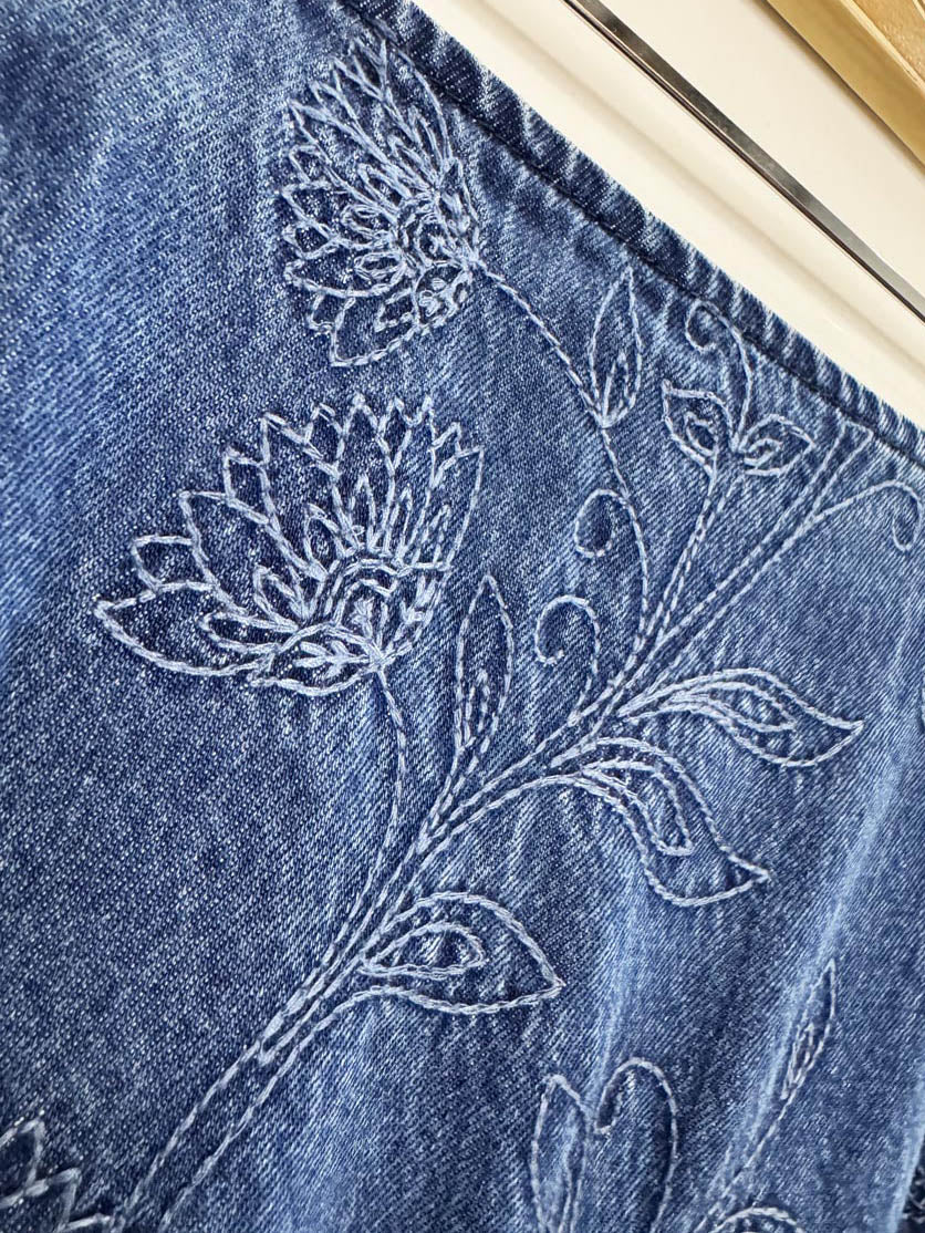 vintage 90s talbots embroidered floral denim maxi skirt