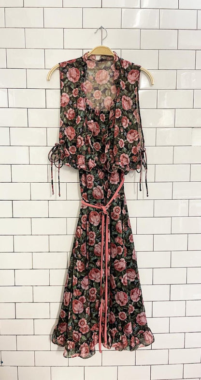 vintage rose chiffon midi dress + top set - good market thrift store