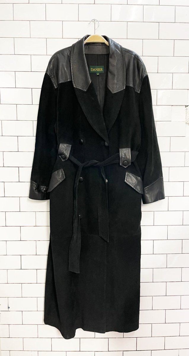 vintage danier leather + suede two tone belted trench coat - good market thrift store