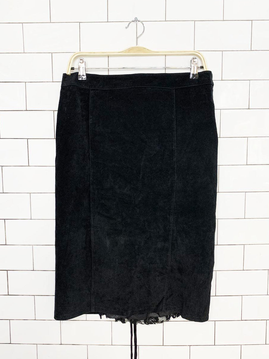vintage danier soft suede corset back lace trim knee-length skirt