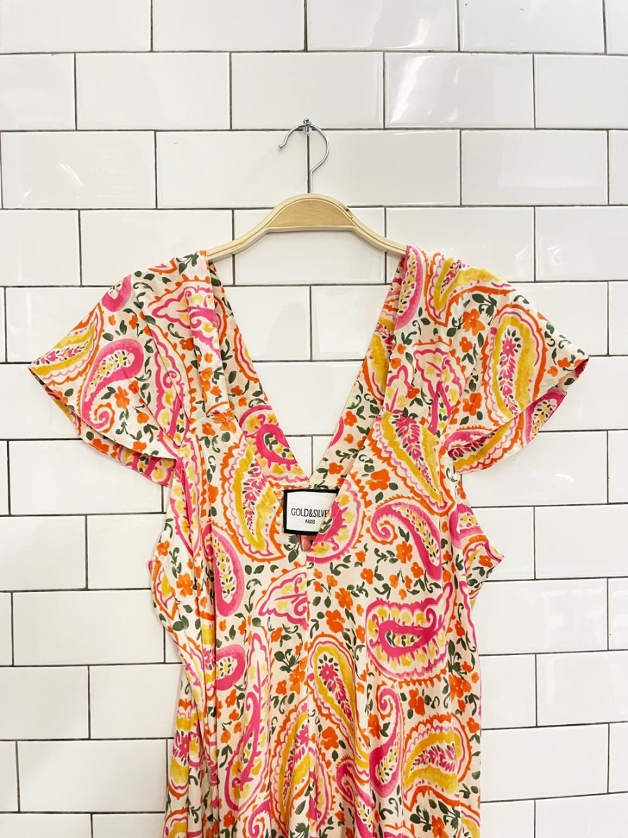 gold & silver paris floral paisley maxi dress - good market thrift store