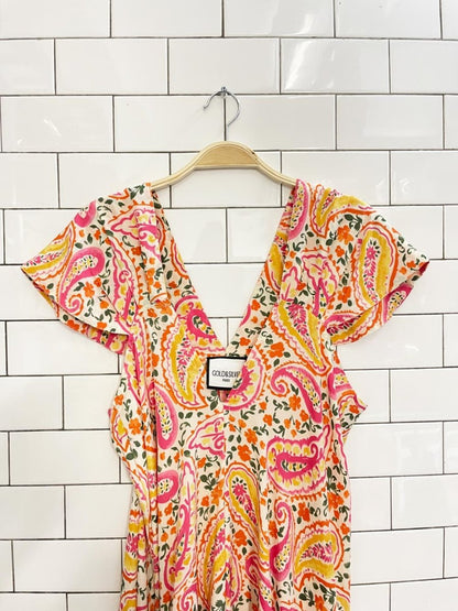 gold & silver paris floral paisley maxi dress - good market thrift store