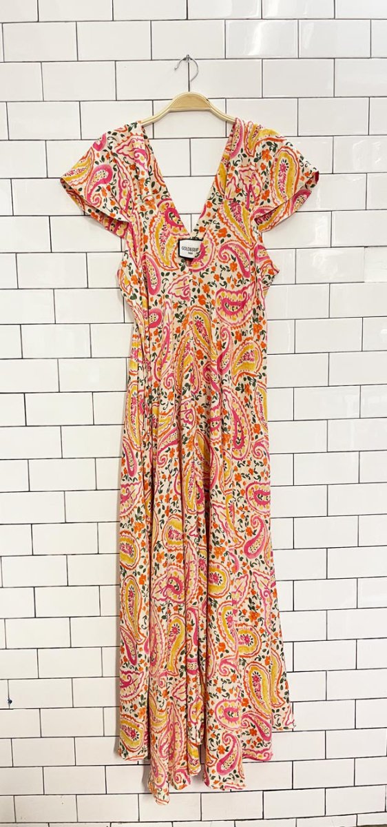 gold & silver paris floral paisley maxi dress - good market thrift store