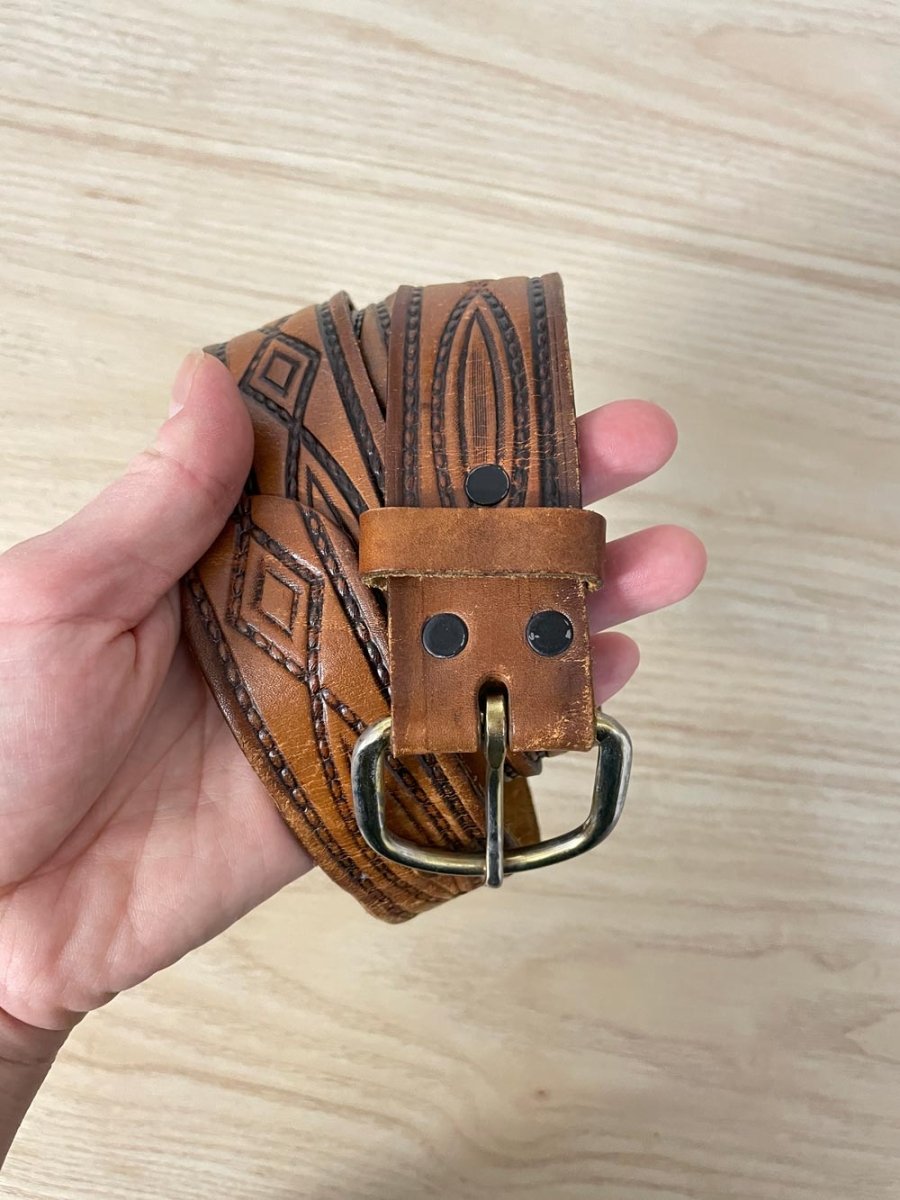 vintage tooled leather belt - good market thrift store