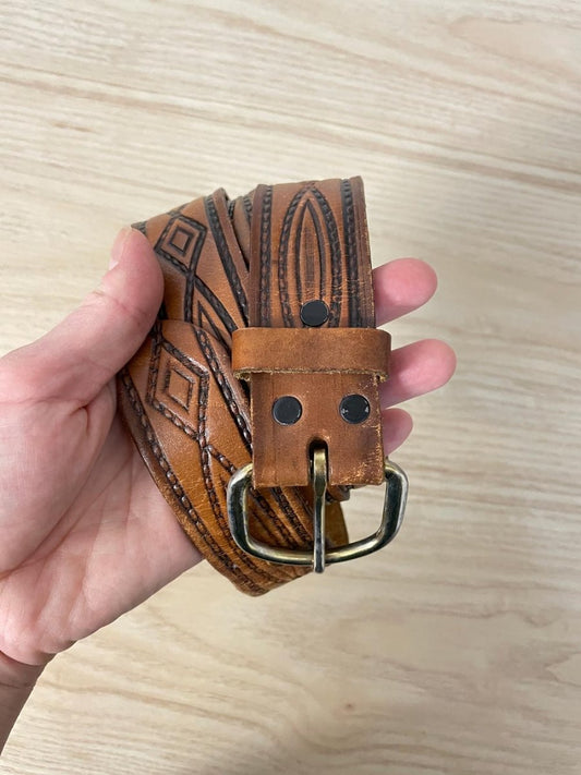 vintage tooled leather belt - good market thrift store
