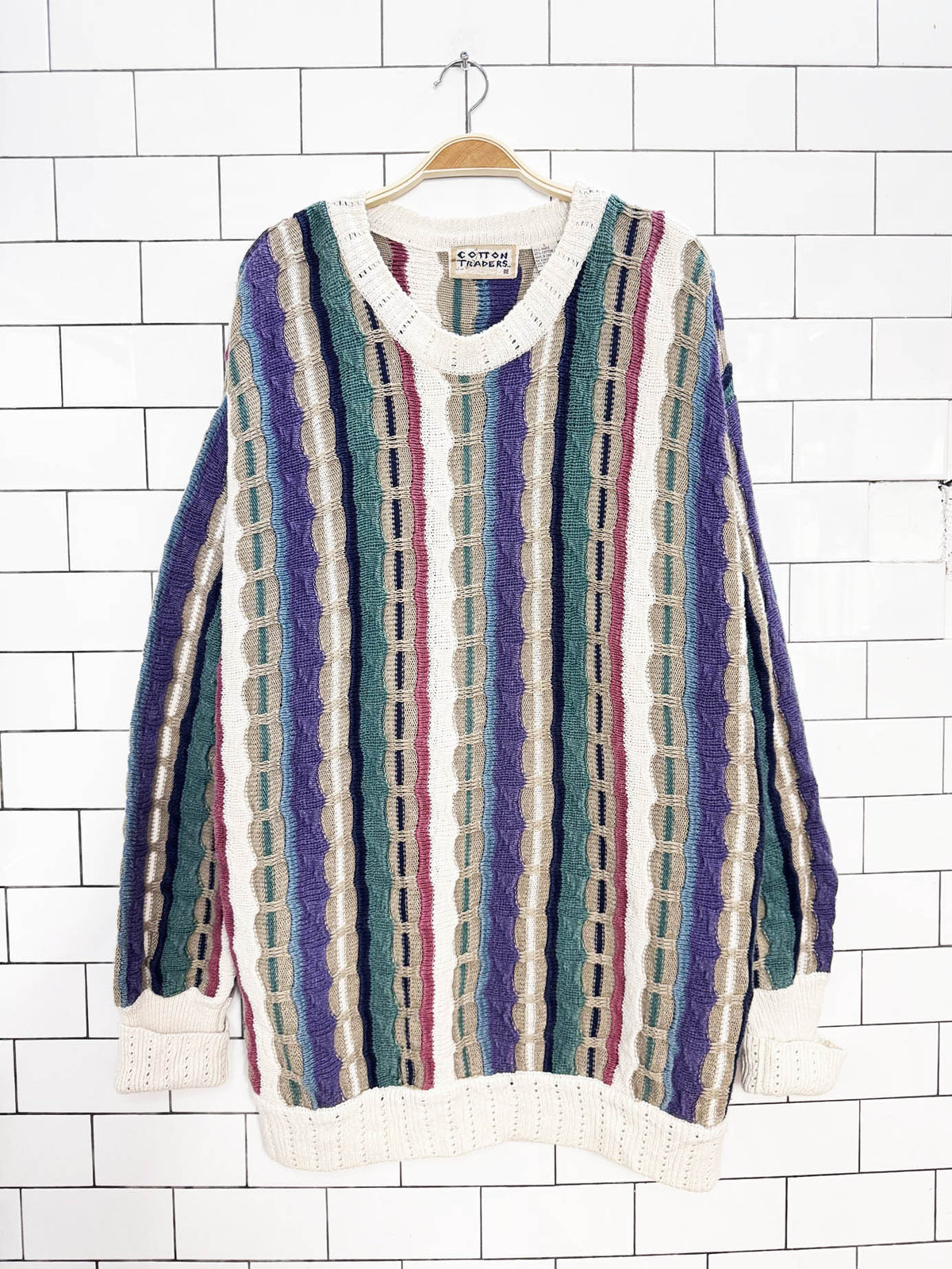 vintage 90s cotton traders ramie-blend 3D chunky wave knit sweater