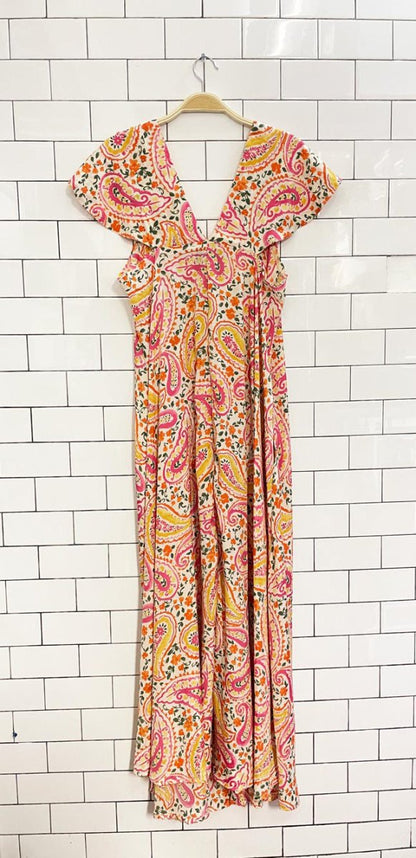 gold & silver paris floral paisley maxi dress - good market thrift store