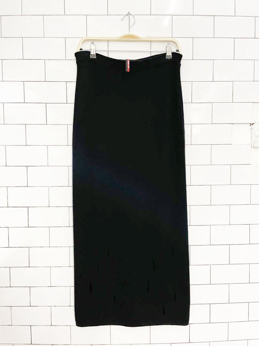 ana nonza wool - blend holey hem maxi skirt - good market thrift store