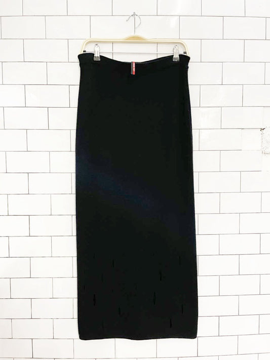 ana nonza wool - blend holey hem maxi skirt - good market thrift store