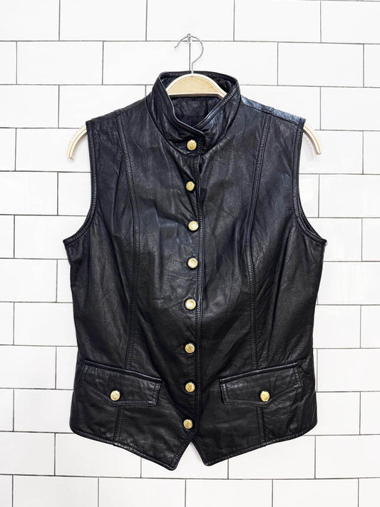 vintage 90s wilsons leather gold snap button fitted vest top