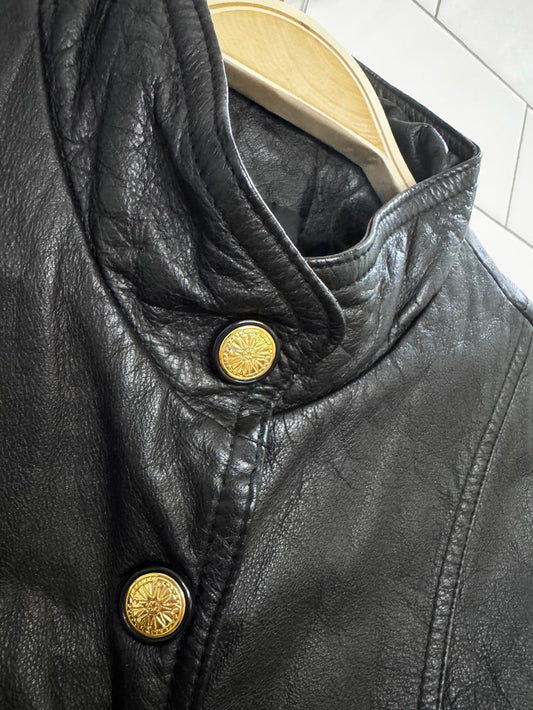 vintage 90s wilsons leather gold snap button fitted vest top