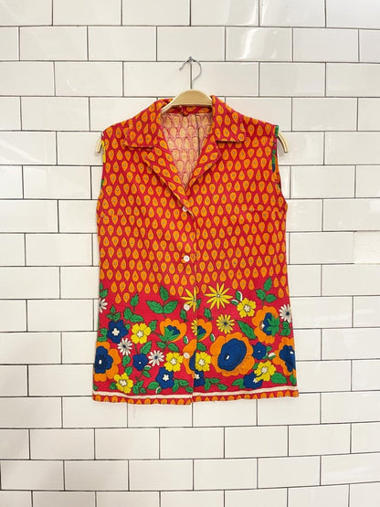 vintage 60s floral sleeveless shirt - good market thrift store