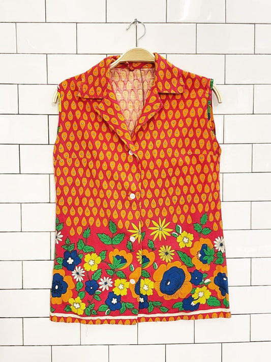 vintage 60s floral sleeveless shirt
