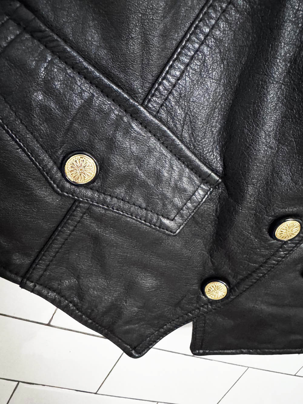 vintage 90s wilsons leather gold snap button fitted vest top