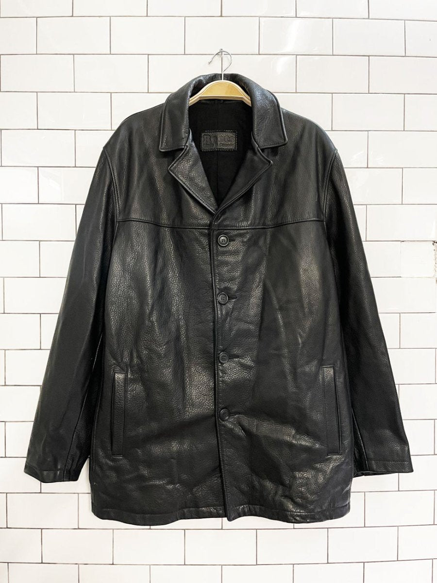 vintage 90s roots heavy leather button down jacket | made in Canada - good market thrift store