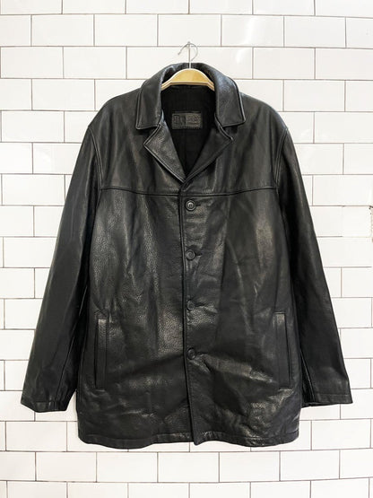 vintage 90s roots heavy leather button down jacket | made in Canada - good market thrift store
