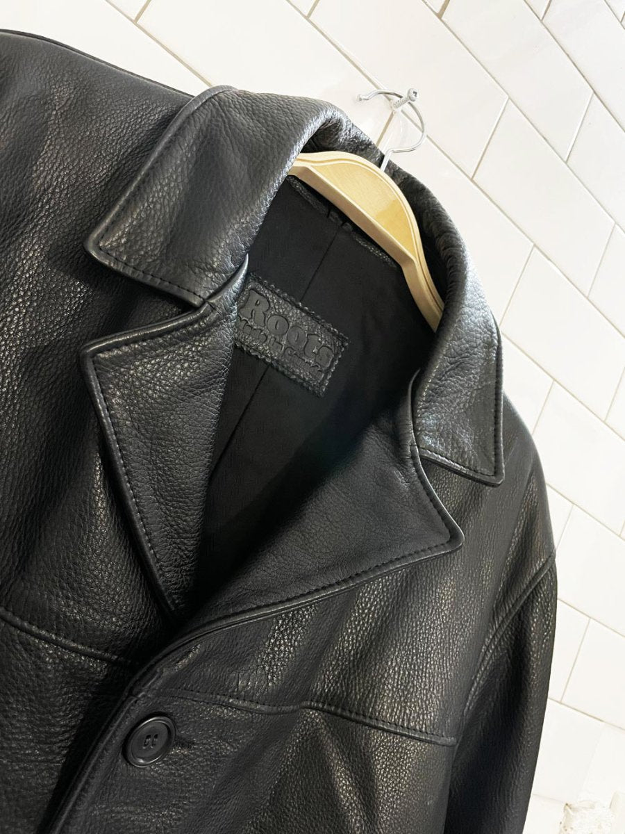 vintage 90s roots heavy leather button down jacket | made in Canada - good market thrift store