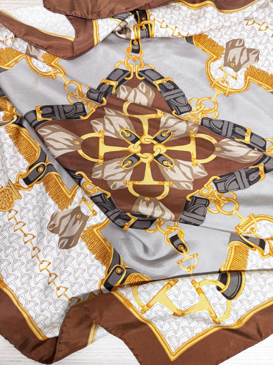 vintage 80s printemps 100% silk horsebit print xl square scarf | made in Italy