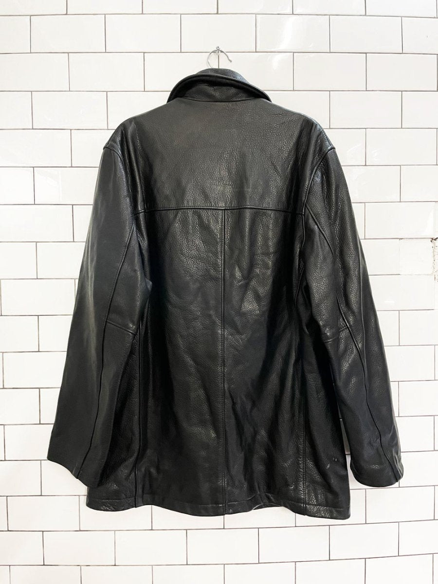 vintage 90s roots heavy leather button down jacket | made in Canada - good market thrift store