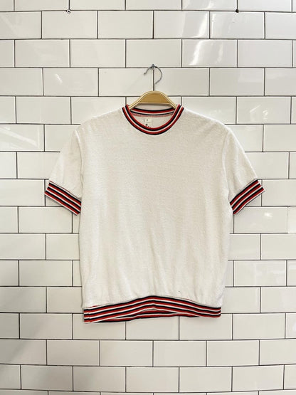 vintage 70s scrambler terry tee with stripe knit trim - good market thrift store