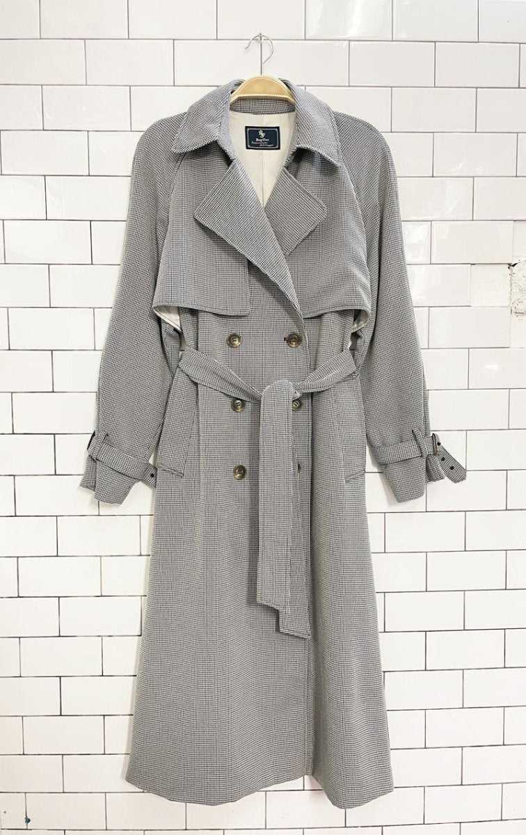rag out houndstooth classic poly trench coat - good market thrift store