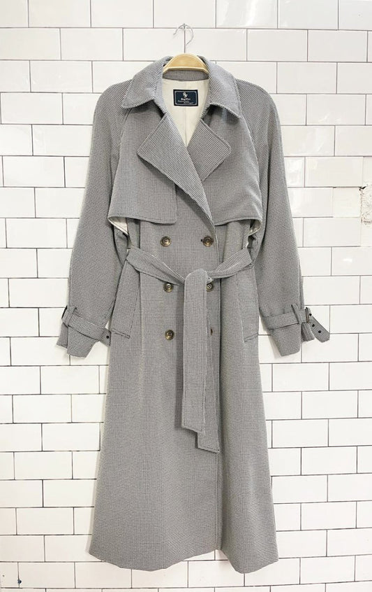 rag out houndstooth classic poly trench coat - good market thrift store