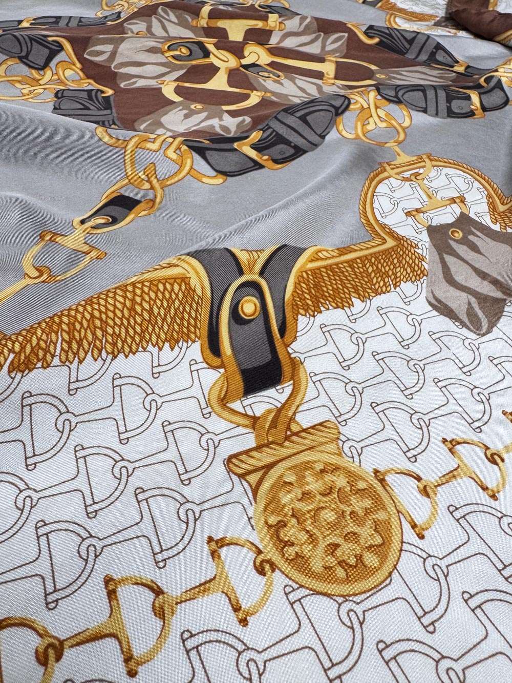 vintage 80s printemps 100% silk horsebit print xl square scarf | made in Italy