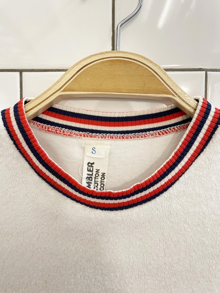 vintage 70s scrambler terry tee with stripe knit trim - good market thrift store