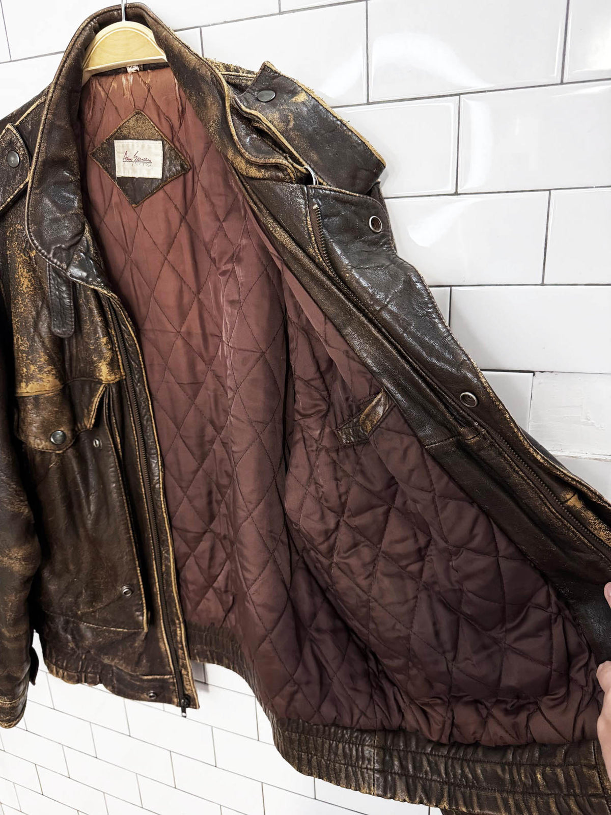 vintage adam spencer distressed leather utility bomber jacket
