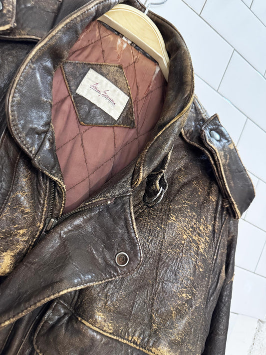 vintage adam spencer distressed leather utility bomber jacket