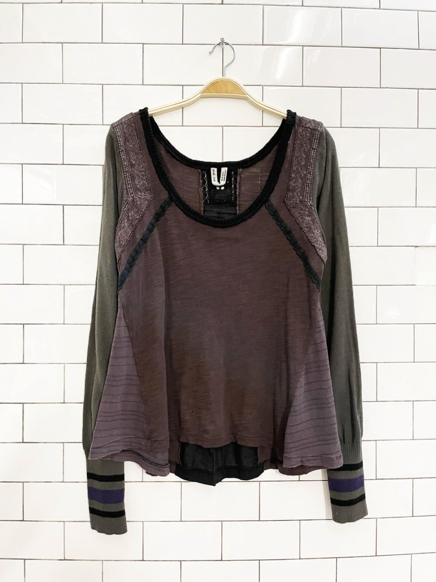 free people crochet trim long knit sleeve thermal - good market thrift store