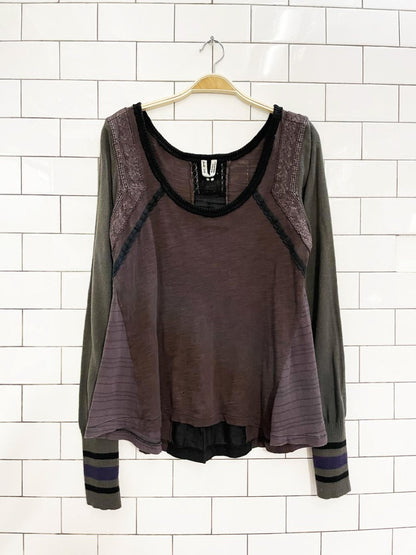 free people crochet trim long knit sleeve thermal - good market thrift store