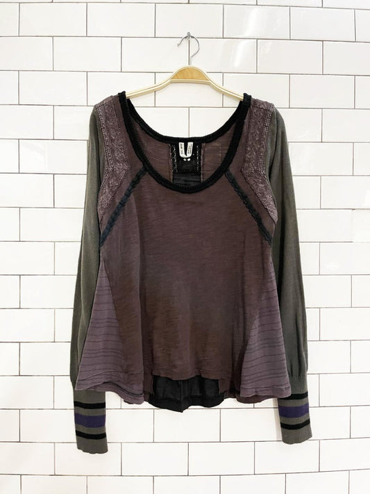 free people crochet trim long knit sleeve thermal - good market thrift store
