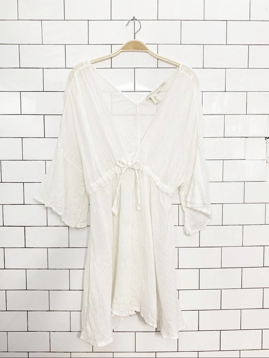 cynthia rowley 100% linen flutter sleeve cover up dress