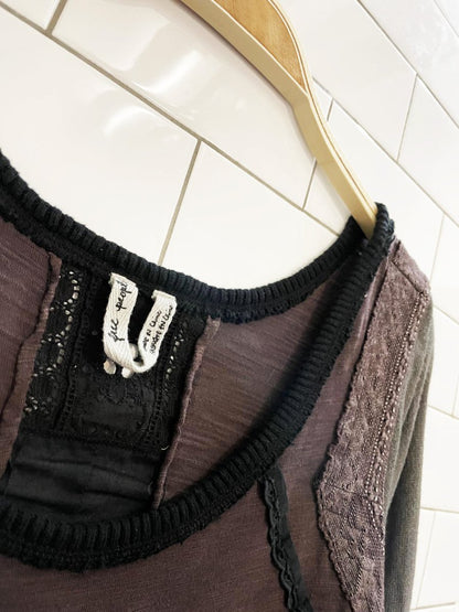 free people crochet trim long knit sleeve thermal - good market thrift store