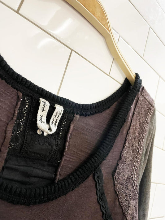 free people crochet trim long knit sleeve thermal - good market thrift store