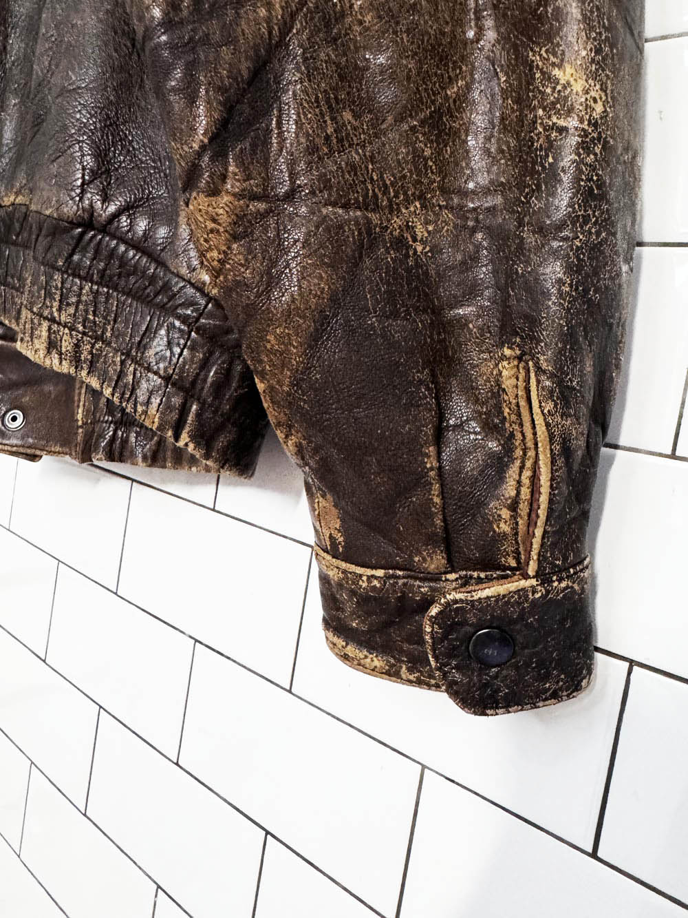 vintage adam spencer distressed leather utility bomber jacket