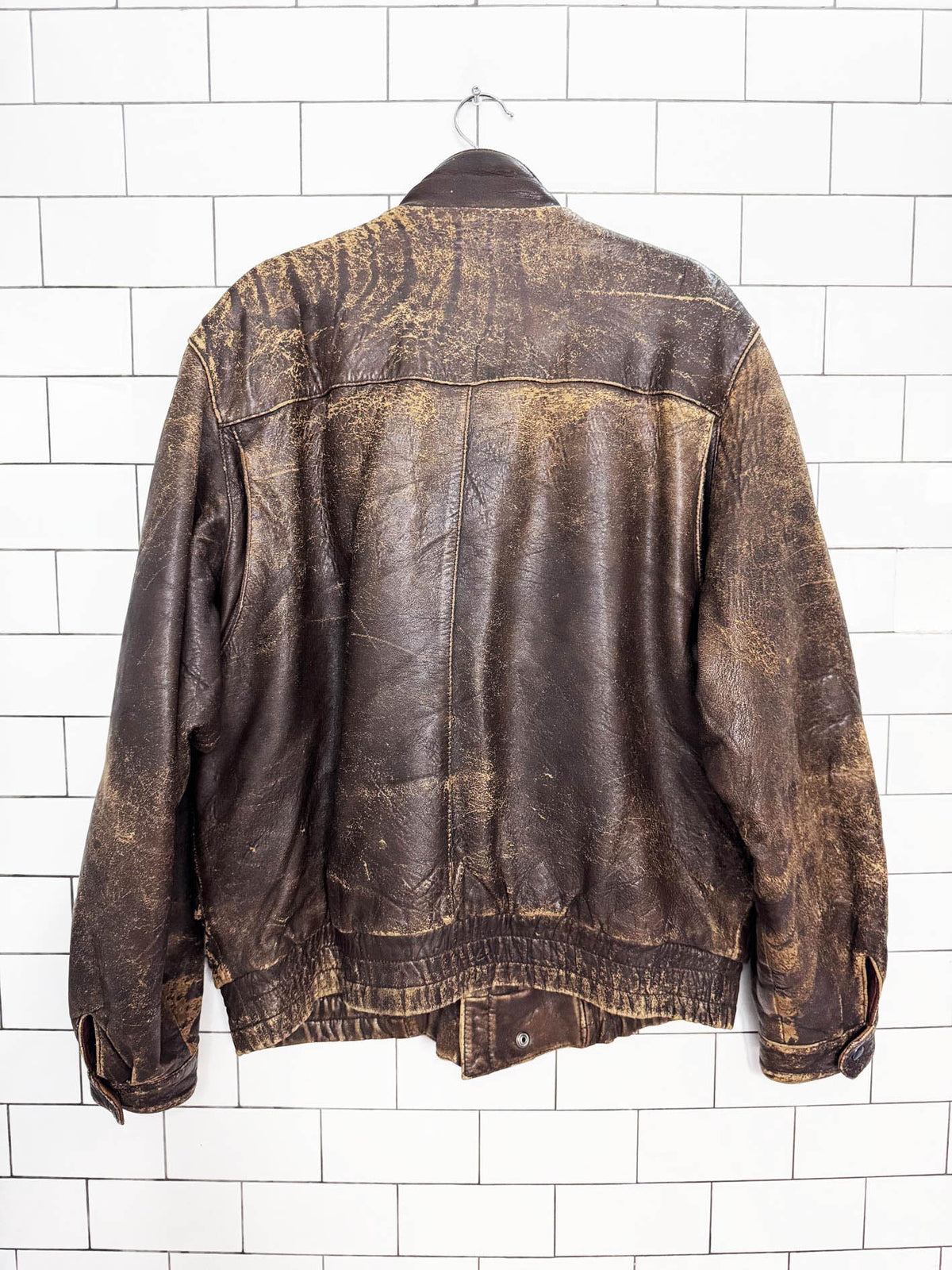 vintage adam spencer distressed leather utility bomber jacket